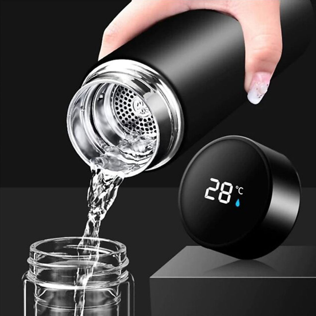 Personalized Engraved  Black Temperature Bottle - Right Marc
