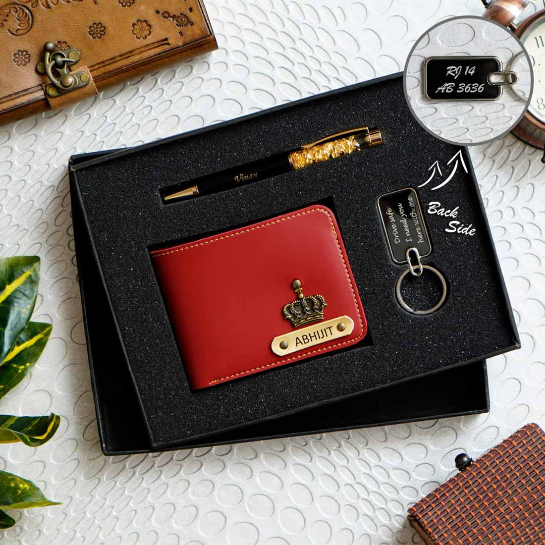 Men's Wallet Pen Keychain Combo