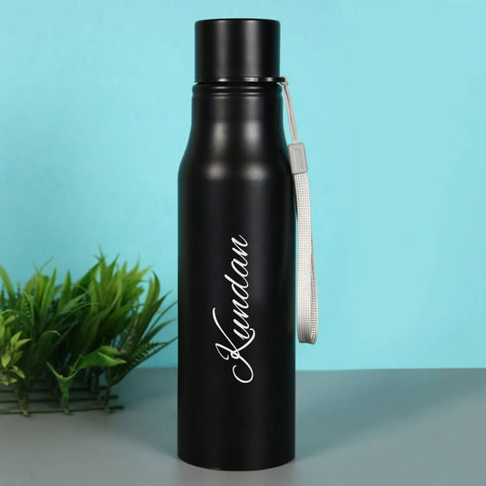 Stainless Steel Single Wall Black Bottle with Rope - 750ml