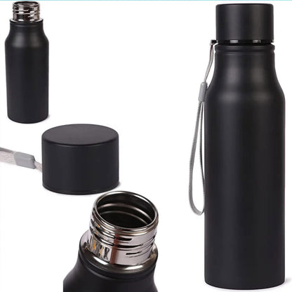 Stainless Steel Single Wall Black Bottle with Rope - 750ml