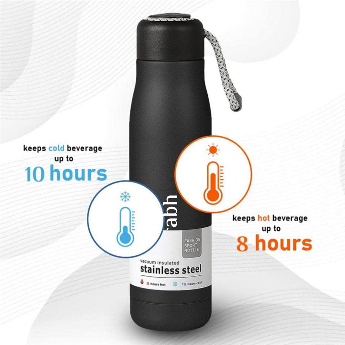 Stainless Steel Insulated Black Bottle with Rope 550ml - Right Marc