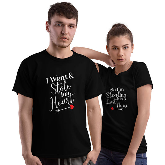 Stole Her Heart and Stealing His Last Name Couple T-shirt - Right Marc