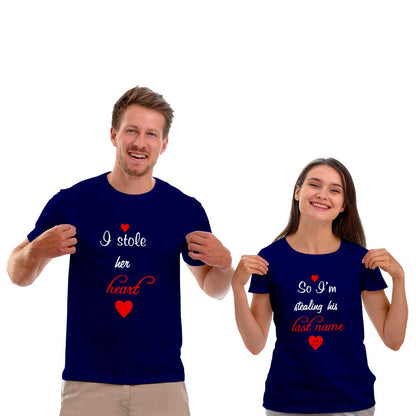 Stole Her Heart and Stealing His Last Name Couple T-shirt - Right Marc