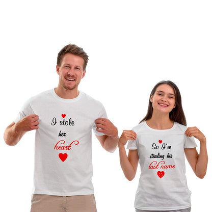 Stole Her Heart and Stealing His Last Name Couple T-shirt - Right Marc