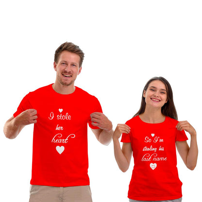 Stole Her Heart and Stealing His Last Name Couple T-shirt - Right Marc