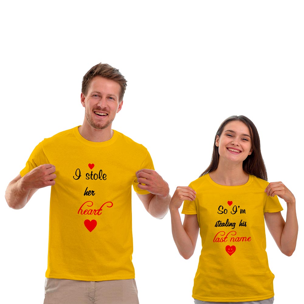 Stole Her Heart and Stealing His Last Name Couple T-shirt - Right Marc