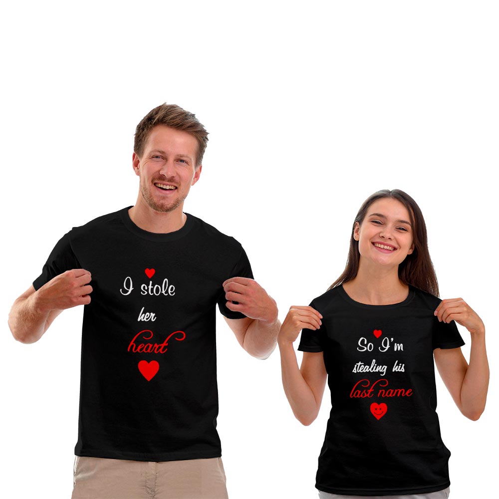 Stole Her Heart and Stealing His Last Name Couple T-shirt - Right Marc