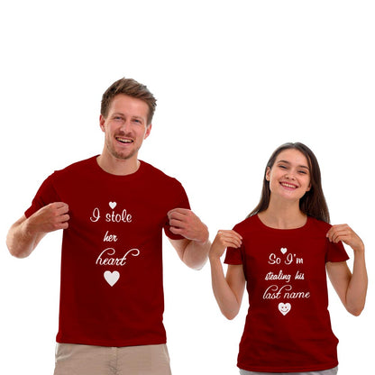 Stole Her Heart and Stealing His Last Name Couple T-shirt - Right Marc