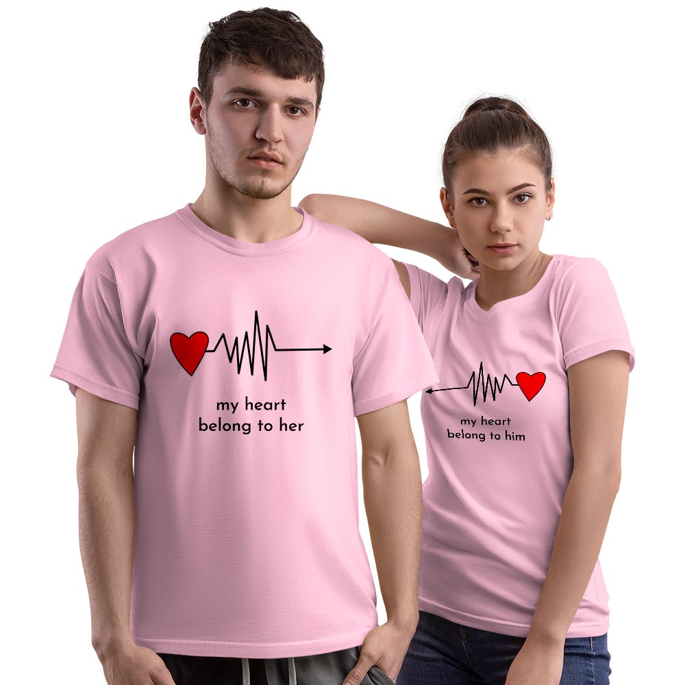My Heart Belongs to Him and Her Couple T-shirt