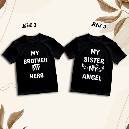 Matching Family T-Shirts - Brother Hero & Sister Angel Print | Cotton Comfort (D20)