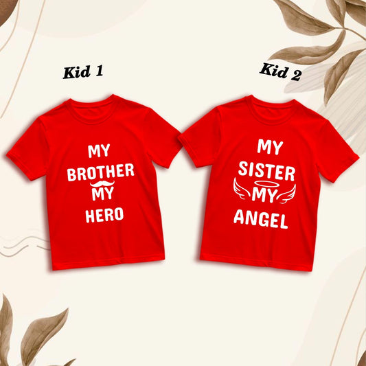 Matching Family T-Shirts - Brother Hero & Sister Angel Print | Cotton Comfort (D20)
