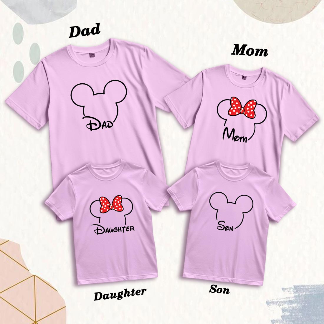 Matching Family Cotton T-Shirts - Cute Prints for Mom, Dad, Son & Daughter (D17)