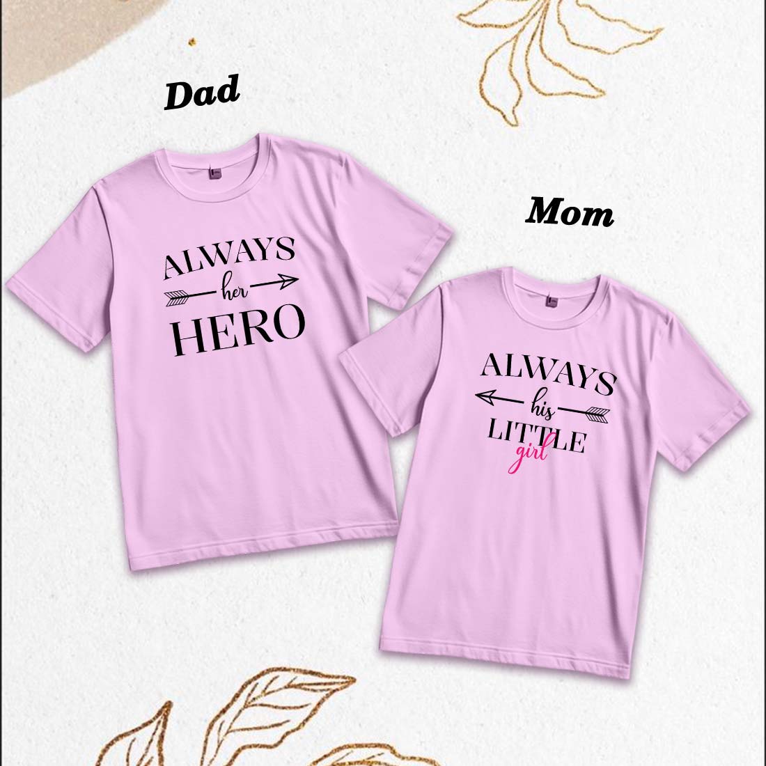 Her Hero & His Little Girl Matching Family Cotton T-Shirts - Round Neck, Half Sleeve (D21)