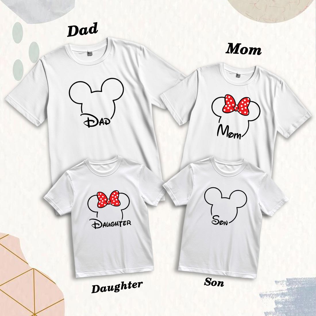 Matching Family Cotton T-Shirts - Cute Prints for Mom, Dad, Son & Daughter (D17)