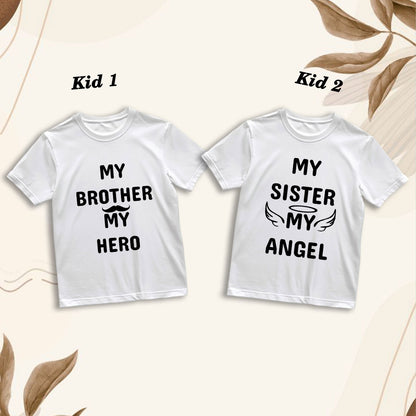 Matching Family T-Shirts - Brother Hero & Sister Angel Print | Cotton Comfort (D20)