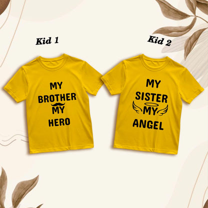 Matching Family T-Shirts - Brother Hero & Sister Angel Print | Cotton Comfort (D20)