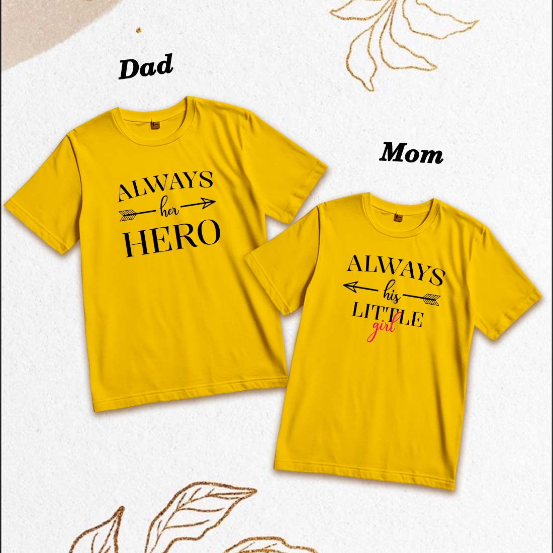Her Hero & His Little Girl Matching Family Cotton T-Shirts - Round Neck, Half Sleeve (D21)