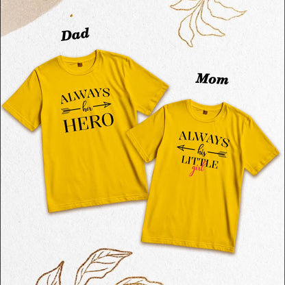 Her Hero & His Little Girl Matching Family Cotton T-Shirts - Round Neck, Half Sleeve (D21)