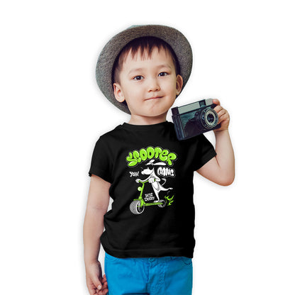 Doggy on Scooter Kids T-Shirt - Super Combed Bio-Wash Cotton (D36)