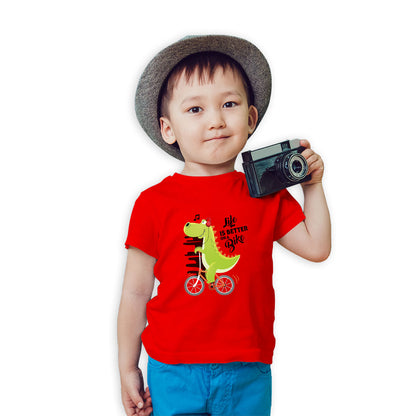 Dino on a Bicycle Kids T-Shirt - Playful, Comfy & Super Soft! (D136)
