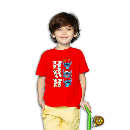 Ho Ho Ho Stitch Kids Christmas T-Shirt - Soft Cotton for Festive Fun (D4)