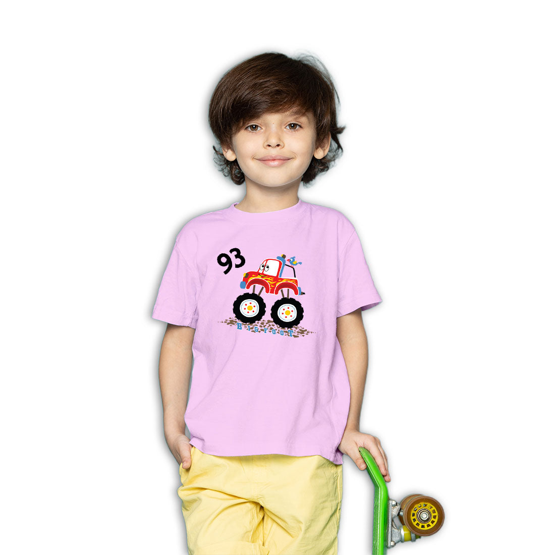 Big Foot Monster Truck Kids T-Shirt Super Combed Bio-Wash Cotton (D145) Boy Soft Pink