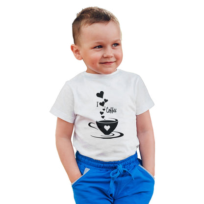 I Love Coffee Kids T-Shirt - Super Combed Bio-Wash Cotton (D12)