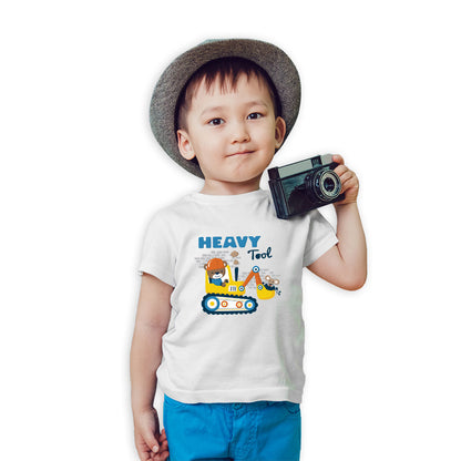 Kids Cartoon Construction Adventure T-Shirt - Super Combed Cotton, Half Sleeve (D130)