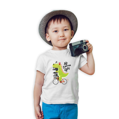 Dino on a Bicycle Kids T-Shirt - Playful, Comfy & Super Soft! (D136)