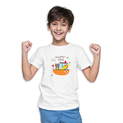 Summer Bear Kids T-Shirt - Breezy Comfort in Super Combed Cotton (D144)