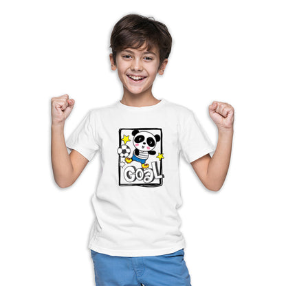 Goal-Scoring Panda Kids T-Shirt - Super Combed Bio-Wash Cotton (D161)