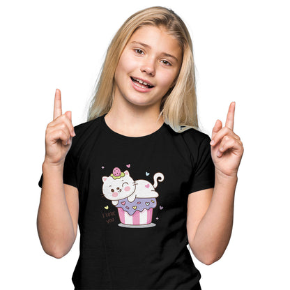 Cat on Birthday Cake Kids T-Shirt - Super Combed Bio-Wash Cotton (D133)