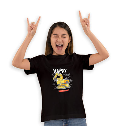 Mighty Excavator Kids T-Shirt - Super Combed Bio-Wash Cotton for Little Builders (D139)