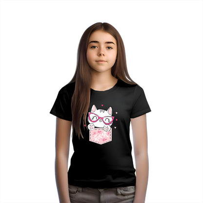 Playful Cat in Pocket Kids T-Shirt - Super Soft Cotton for Everyday Fun (D143)