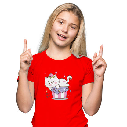 Cat on Birthday Cake Kids T-Shirt - Super Combed Bio-Wash Cotton (D133)