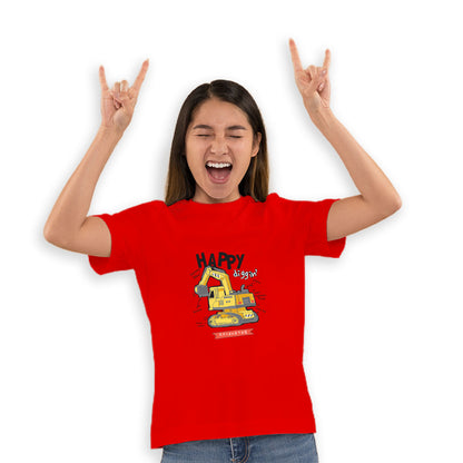 Mighty Excavator Kids T-Shirt - Super Combed Bio-Wash Cotton for Little Builders (D139)