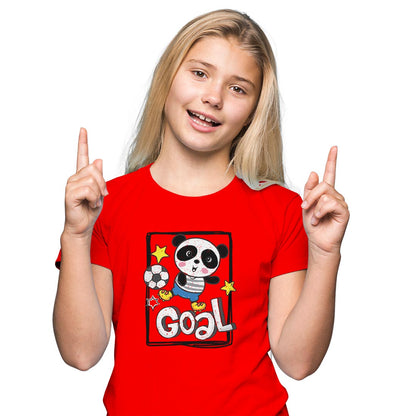 Goal-Scoring Panda Kids T-Shirt - Super Combed Bio-Wash Cotton (D161)