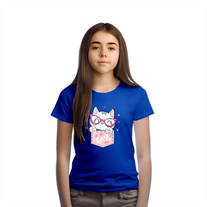 Playful Cat in Pocket Kids T-Shirt - Super Soft Cotton for Everyday Fun (D143)