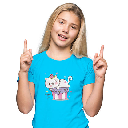 Cat on Birthday Cake Kids T-Shirt - Super Combed Bio-Wash Cotton (D133)