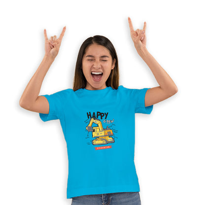 Mighty Excavator Kids T-Shirt - Super Combed Bio-Wash Cotton for Little Builders (D139)