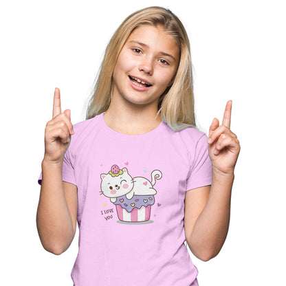 Cat on Birthday Cake Kids T-Shirt - Super Combed Bio-Wash Cotton (D133)