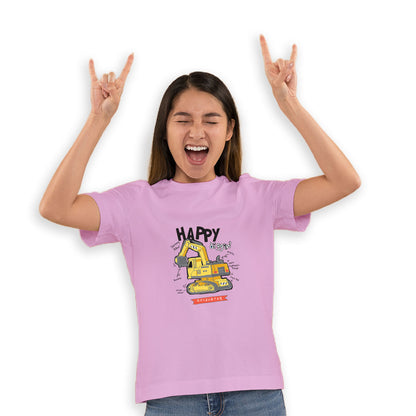 Mighty Excavator Kids T-Shirt - Super Combed Bio-Wash Cotton for Little Builders (D139)