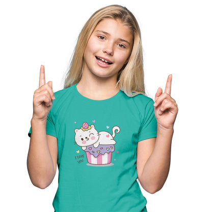 Cat on Birthday Cake Kids T-Shirt - Super Combed Bio-Wash Cotton (D133)