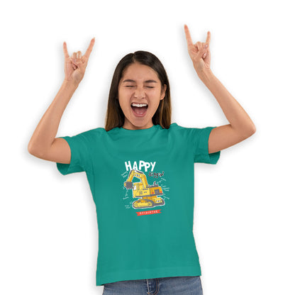 Mighty Excavator Kids T-Shirt - Super Combed Bio-Wash Cotton for Little Builders (D139)