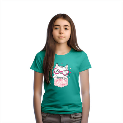 Playful Cat in Pocket Kids T-Shirt - Super Soft Cotton for Everyday Fun (D143)