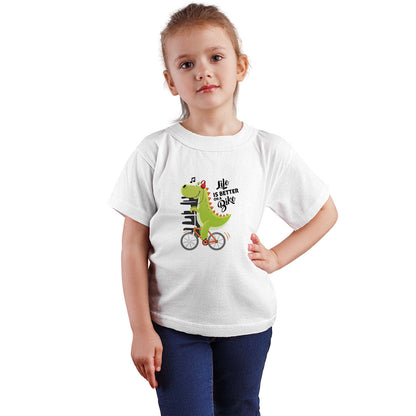 Dino on a Bicycle Kids T-Shirt - Playful, Comfy & Super Soft! (D136)