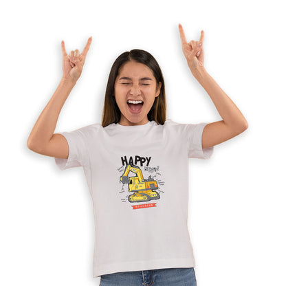 Mighty Excavator Kids T-Shirt - Super Combed Bio-Wash Cotton for Little Builders (D139)
