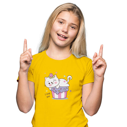 Cat on Birthday Cake Kids T-Shirt - Super Combed Bio-Wash Cotton (D133)