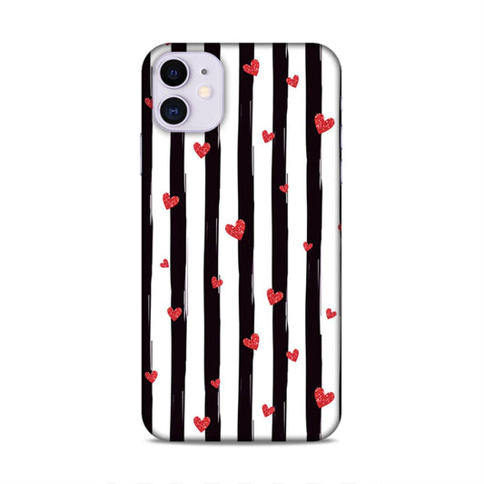 Little Hearts with Strips Hard Back Case For Apple iPhone 11