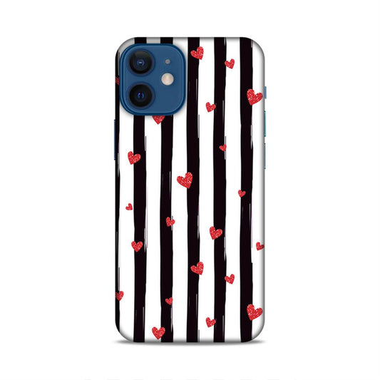 Little Hearts with Strips Hard Back Case For Apple iPhone 12 Mini